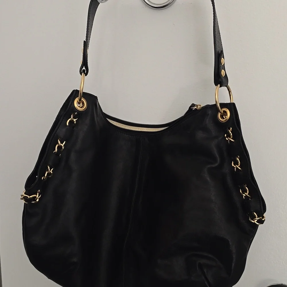 Roberta Gandolfi Italian Genuine Black Leather Hobo Shoulder Bag Made In Italty - Picture 9 of 9